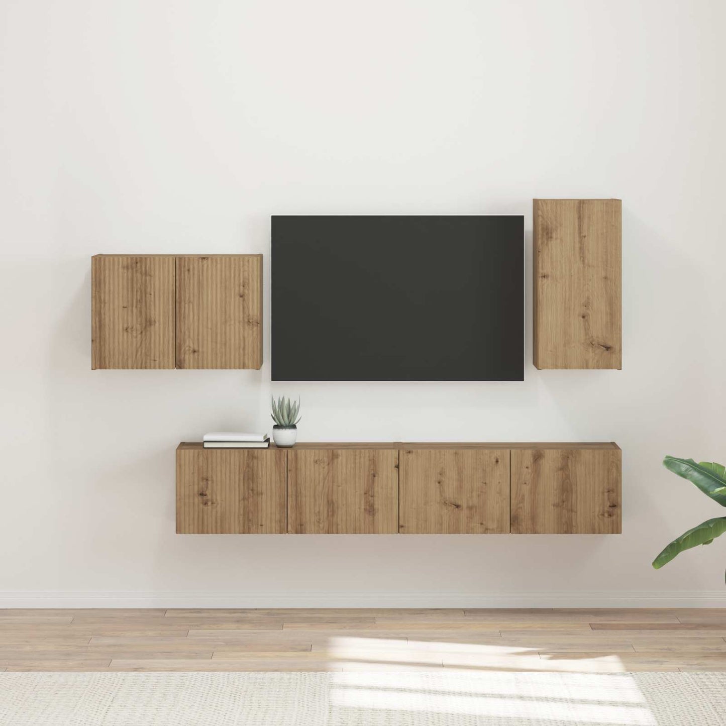vidaXL TV-Wandregal-Set Wandmontiert 4 pcs Artisan-Eiche Holzwerkstoff