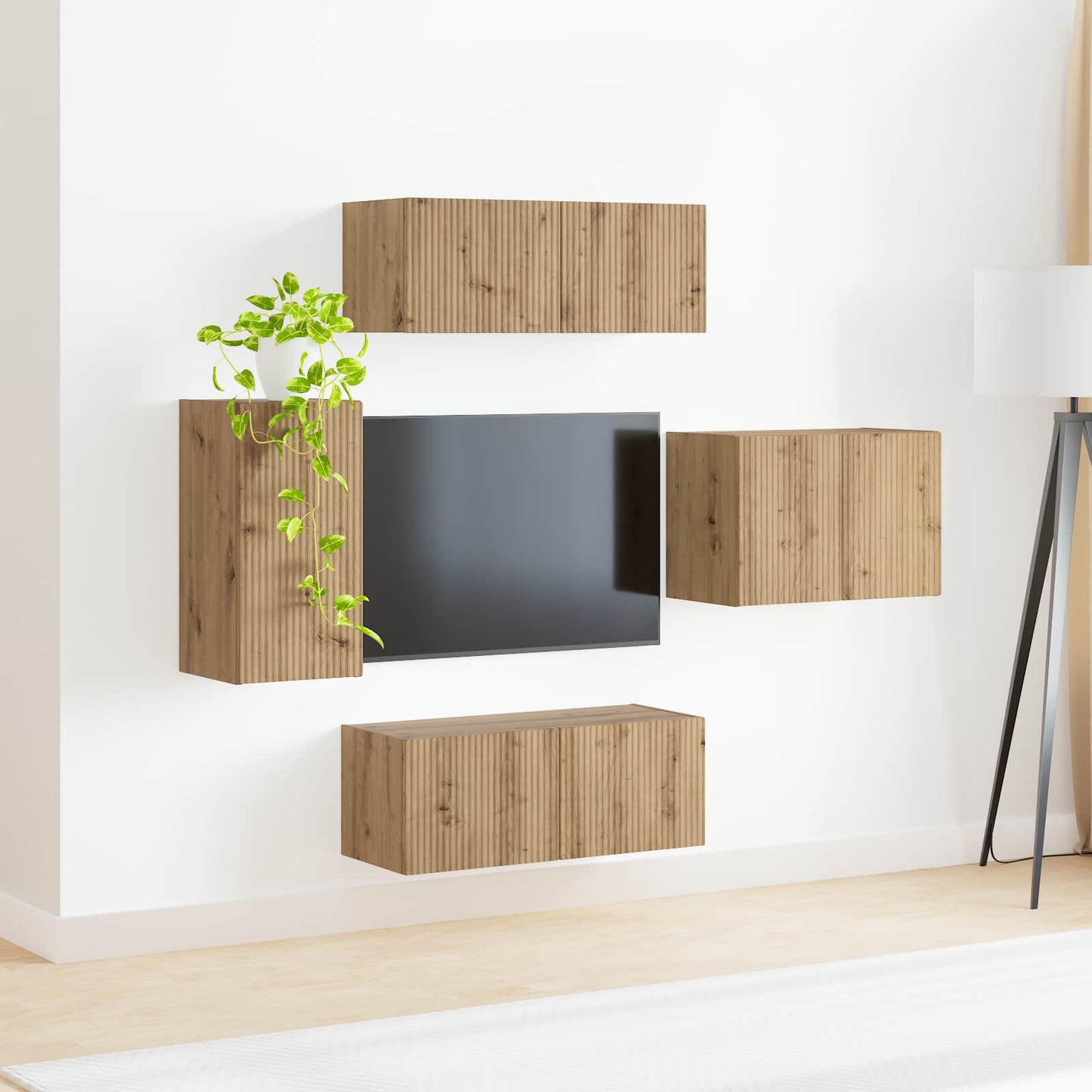 vidaXL TV-Wandregal-Set Wandmontiert 4 pcs Artisan-Eiche Holzwerkstoff