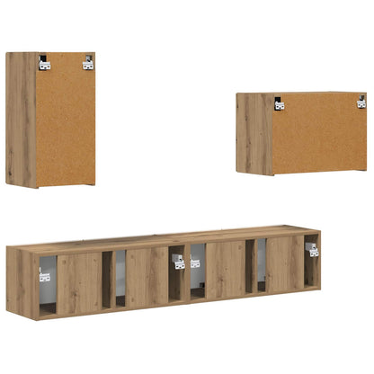 vidaXL TV-Wandregal-Set Wandmontiert 4 pcs Artisan-Eiche Holzwerkstoff