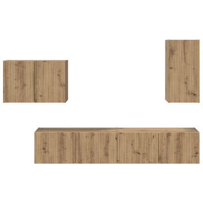 vidaXL TV-Wandregal-Set Wandmontiert 4 pcs Artisan-Eiche Holzwerkstoff