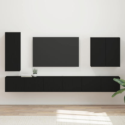 vidaXL TV-Wandregal-Set Wandmontiert 6 pcs Schwarz