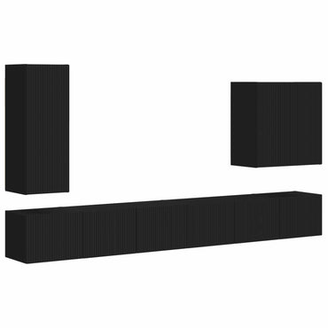 vidaXL TV-Wandregal-Set Wandmontiert 6 pcs Schwarz