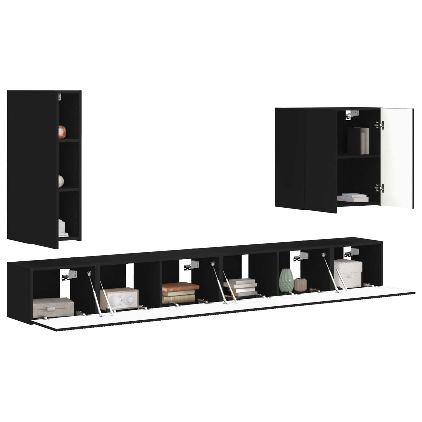 vidaXL TV-Wandregal-Set Wandmontiert 6 pcs Schwarz