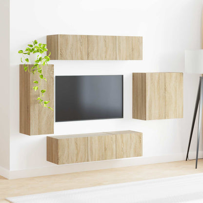 vidaXL TV-Wandregal-Set Wandmontiert 6 pcs Sonoma-Eiche