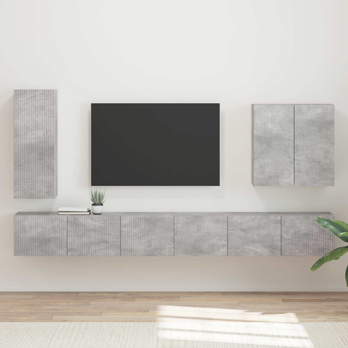 vidaXL TV-Wandregal-Set Wandmontiert 6 pcs Beton Grau