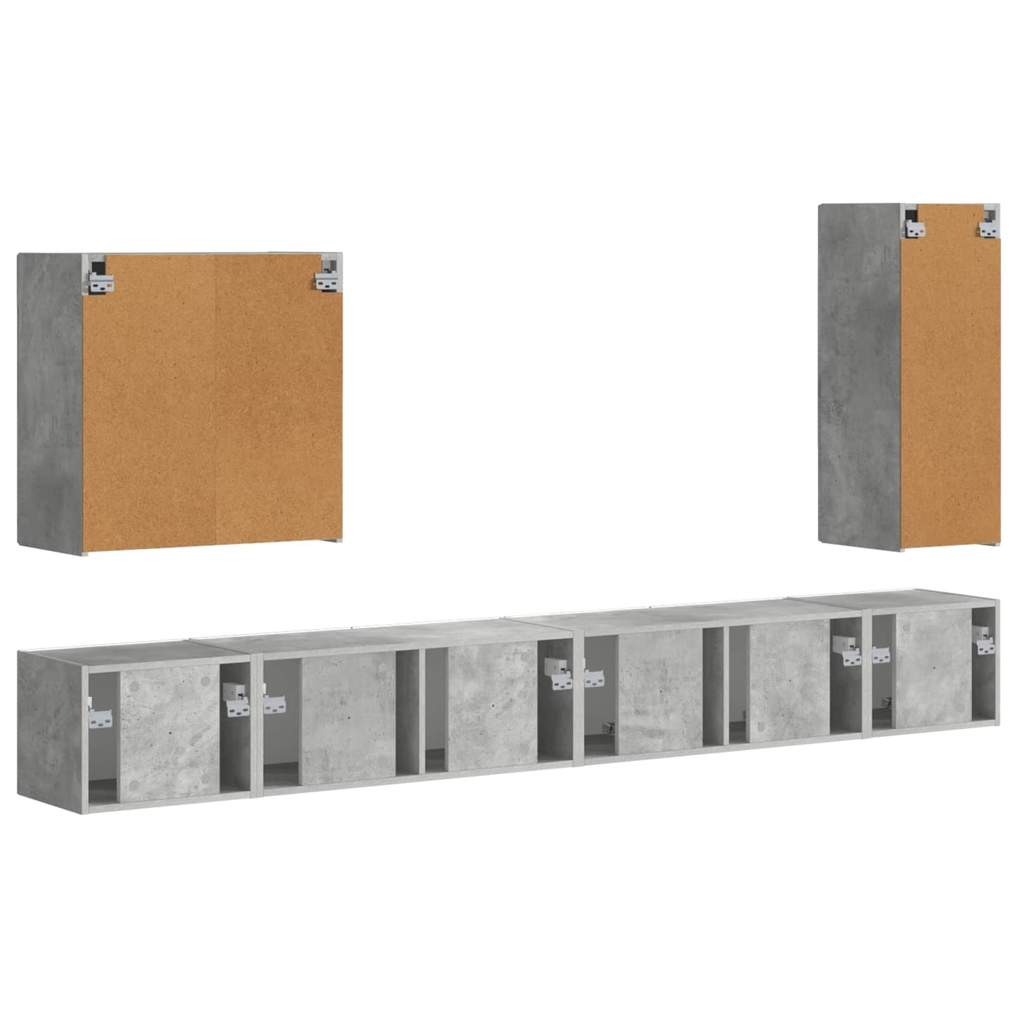 vidaXL TV-Wandregal-Set Wandmontiert 6 pcs Beton Grau