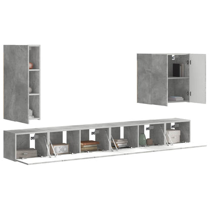 vidaXL TV-Wandregal-Set Wandmontiert 6 pcs Beton Grau