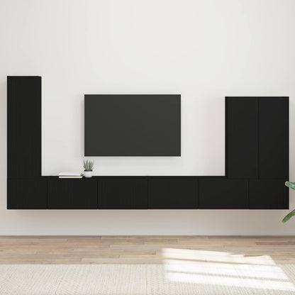 vidaXL TV-Wandregal-Set Wandmontiert 6 pcs Schwarz