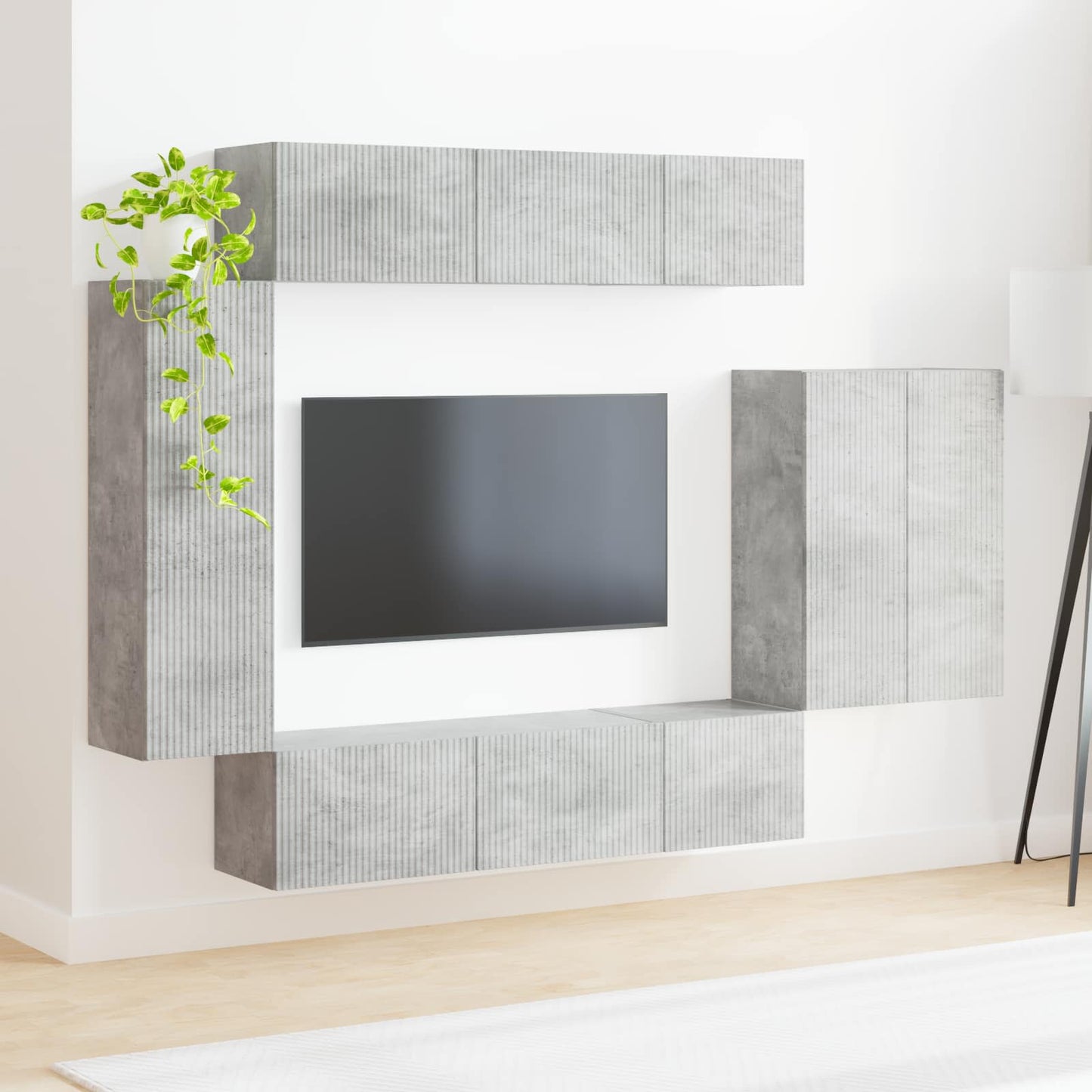 vidaXL TV-Wandregal-Set Wandmontiert 6 pcs Beton Grau