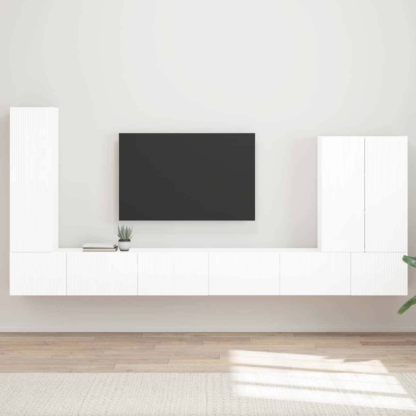 vidaXL TV-Wandregal-Set Wandmontiert 6 pcs Hochglanz Weiß