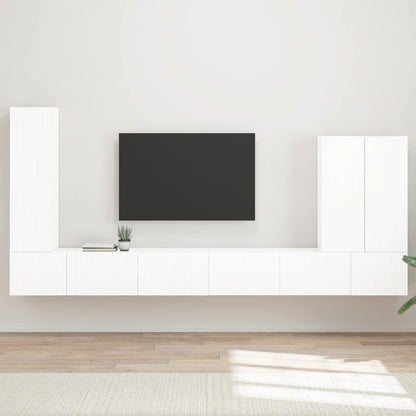vidaXL TV-Wandregal-Set Wandmontiert 6 pcs Hochglanz Weiß