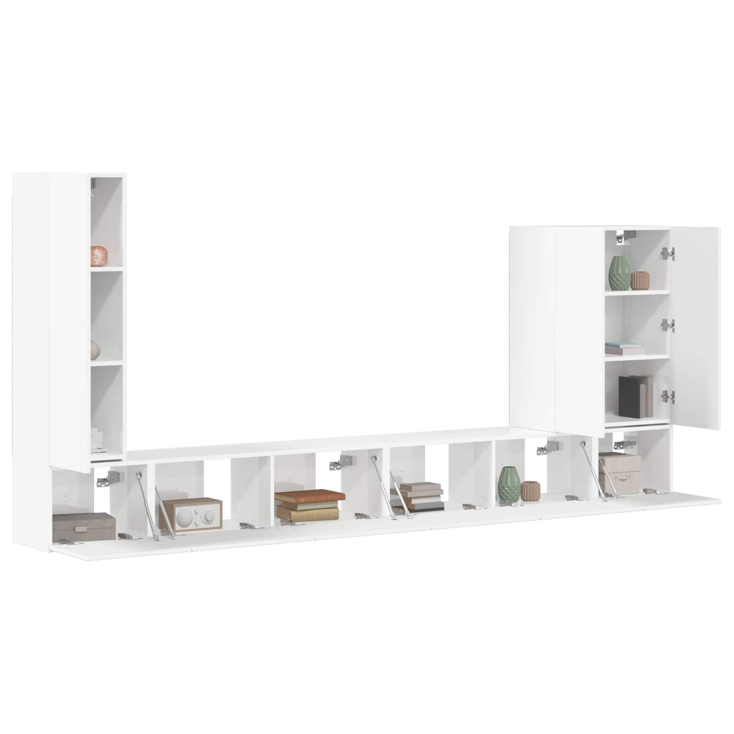 vidaXL TV-Wandregal-Set Wandmontiert 6 pcs Hochglanz Weiß