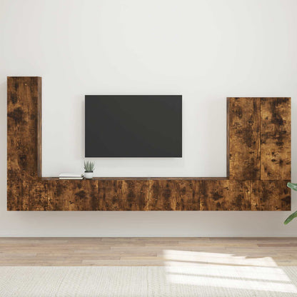 vidaXL TV-Wandregal-Set Wandmontiert 6 pcs Geräucherte Eiche