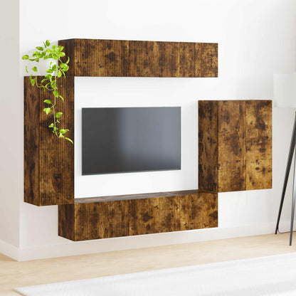 vidaXL TV-Wandregal-Set Wandmontiert 6 pcs Geräucherte Eiche