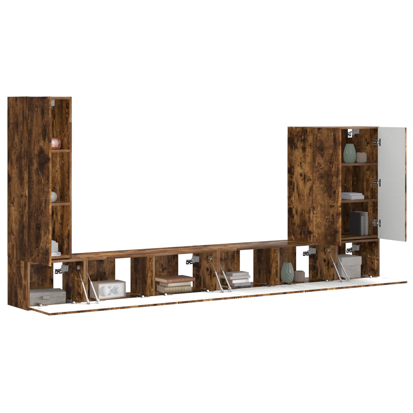vidaXL TV-Wandregal-Set Wandmontiert 6 pcs Geräucherte Eiche