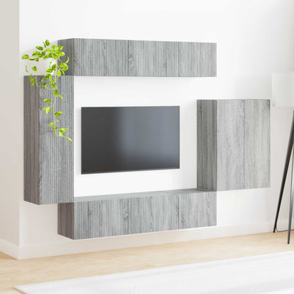 vidaXL TV-Wandregal-Set Wandmontiert 6 pcs Graues Sonoma
