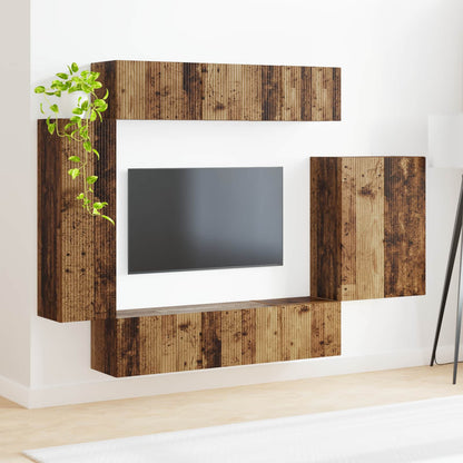 vidaXL TV-Wandregal-Set Wandmontiert 6 pcs Altholz