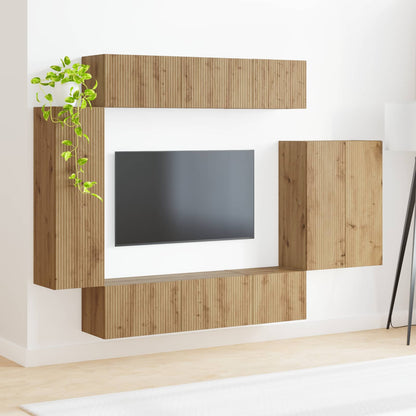 vidaXL Ensemble d'étagères murales pour télévision 6 pcs Chêne Artisan