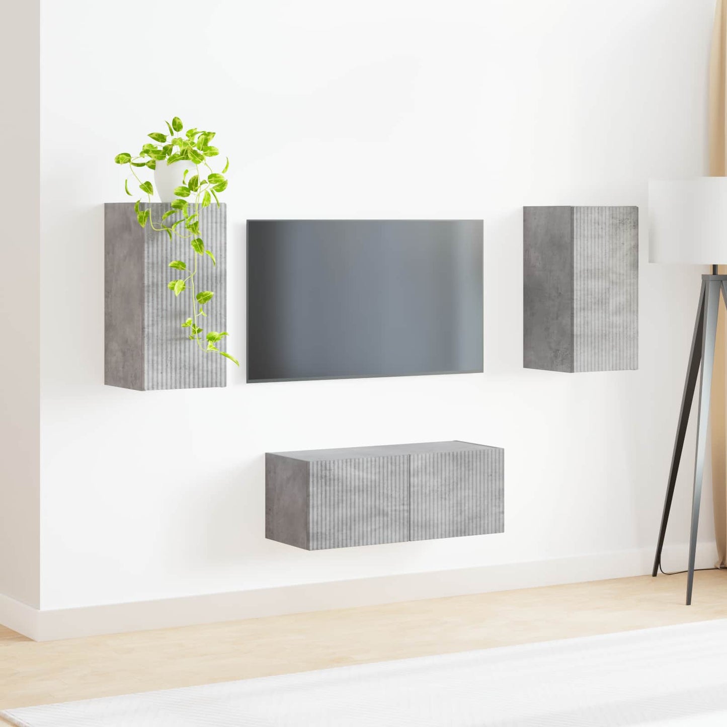 vidaXL Meuble TV mural 2 pcs Gris béton Bois d'ingénierie