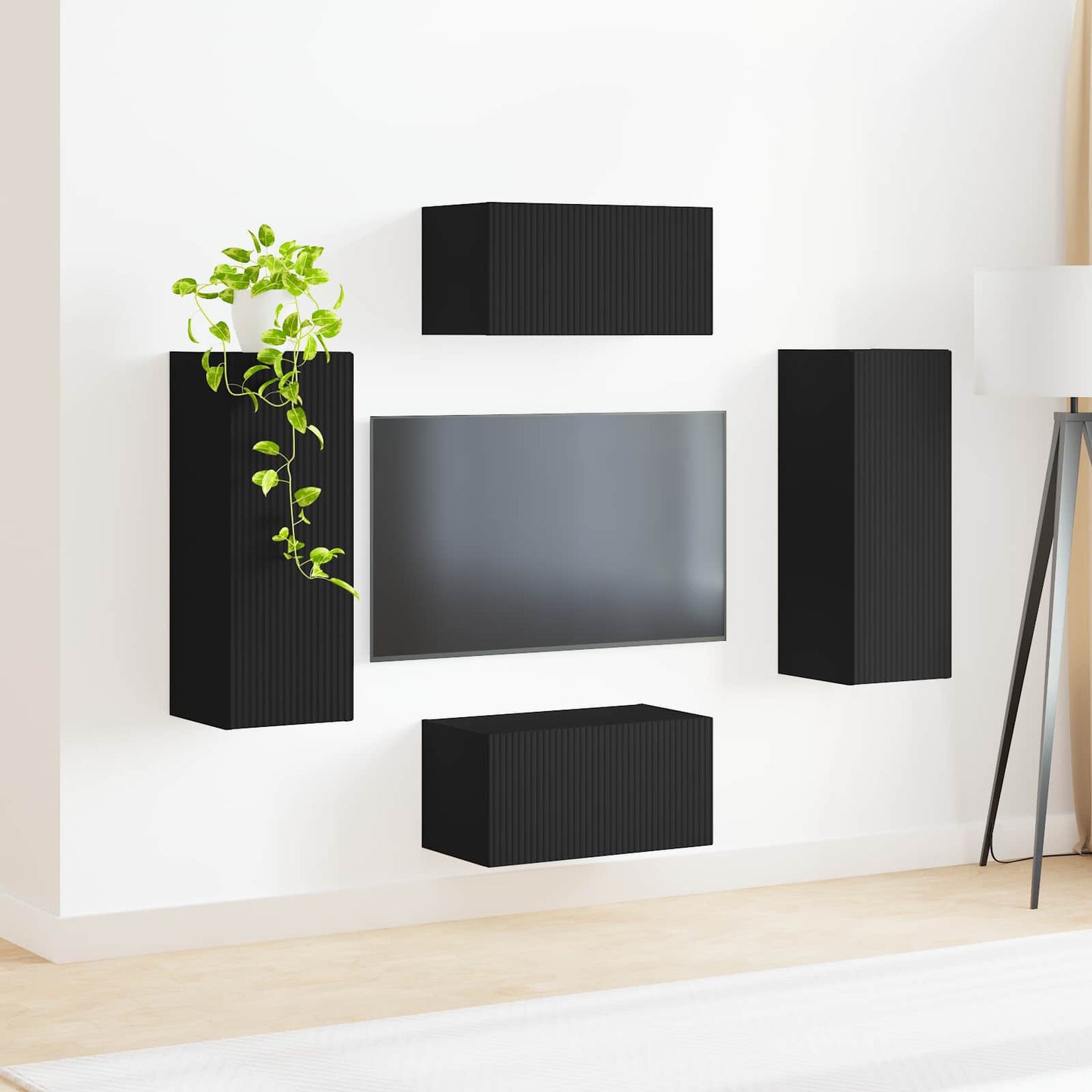vidaXL Ensemble de meubles TV mural 2 pcs Noir Bois d'ingénierie