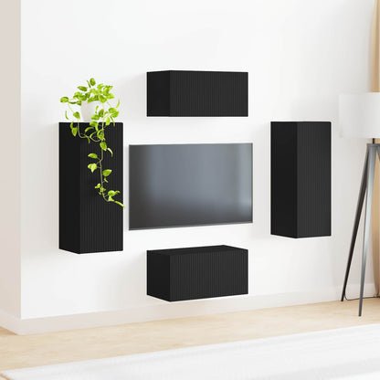 vidaXL Ensemble de meubles TV mural 2 pcs Noir Bois d'ingénierie