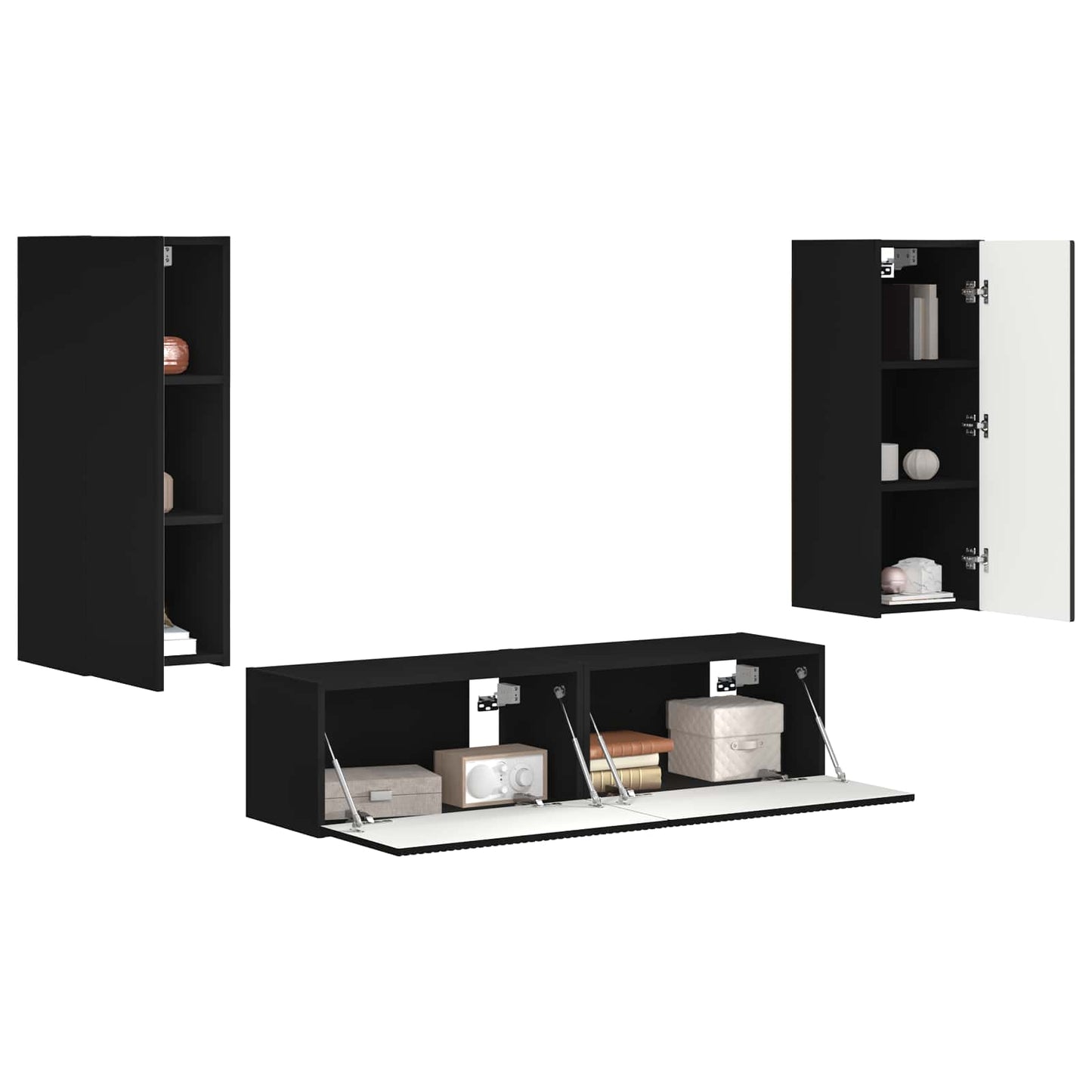 vidaXL Ensemble de meubles TV mural 2 pcs Noir Bois d'ingénierie