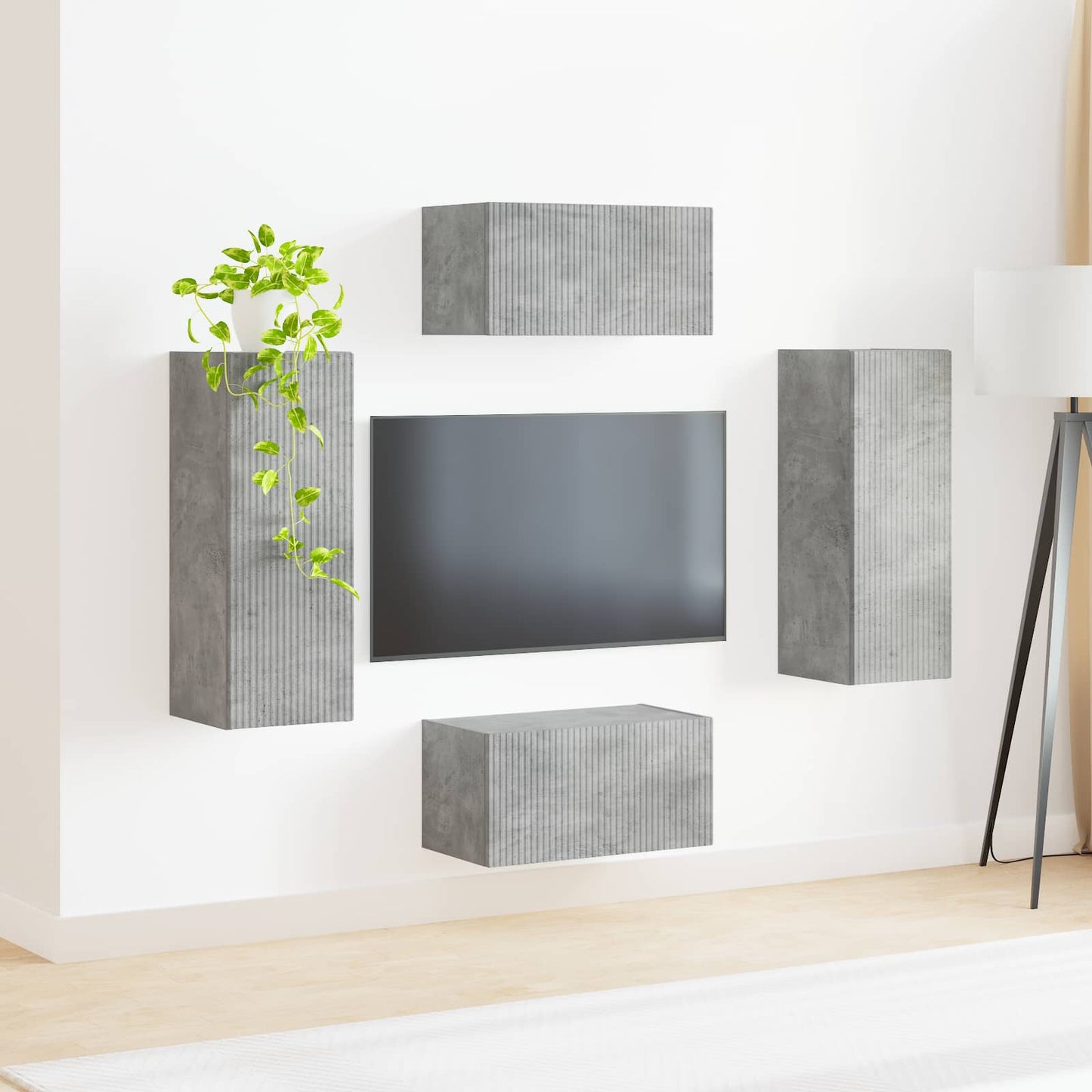 vidaXL Meuble TV mural 2 pcs Bois d'ingénierie Gris béton
