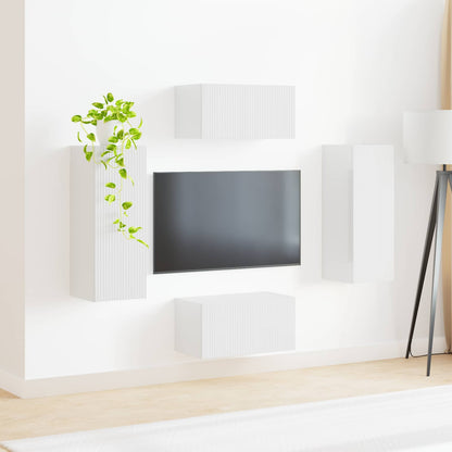 vidaXL Ensemble meuble TV mural 2 pcs Blanc brillant Bois d'ingénierie
