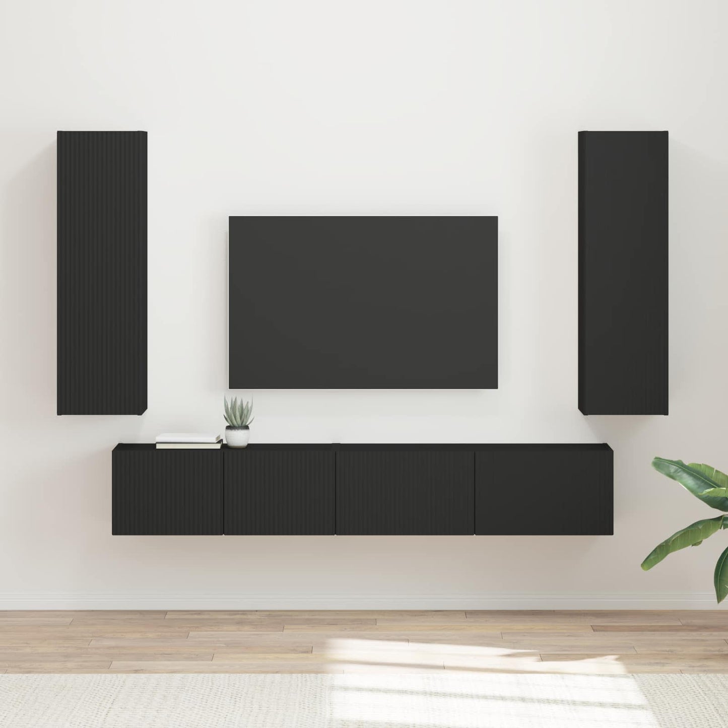 vidaXL TV-Schrankset Wandmontiert 3 pcs Schwarz Holzwerkstoff