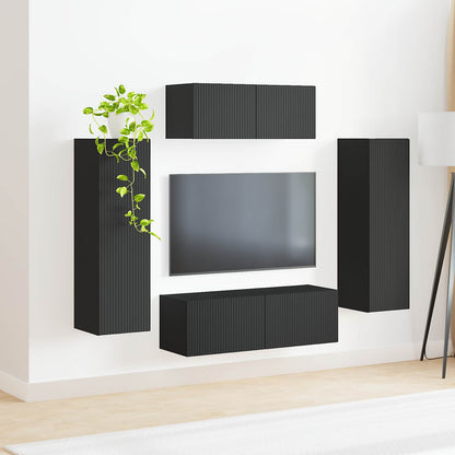 vidaXL TV-Schrankset Wandmontiert 3 pcs Schwarz Holzwerkstoff