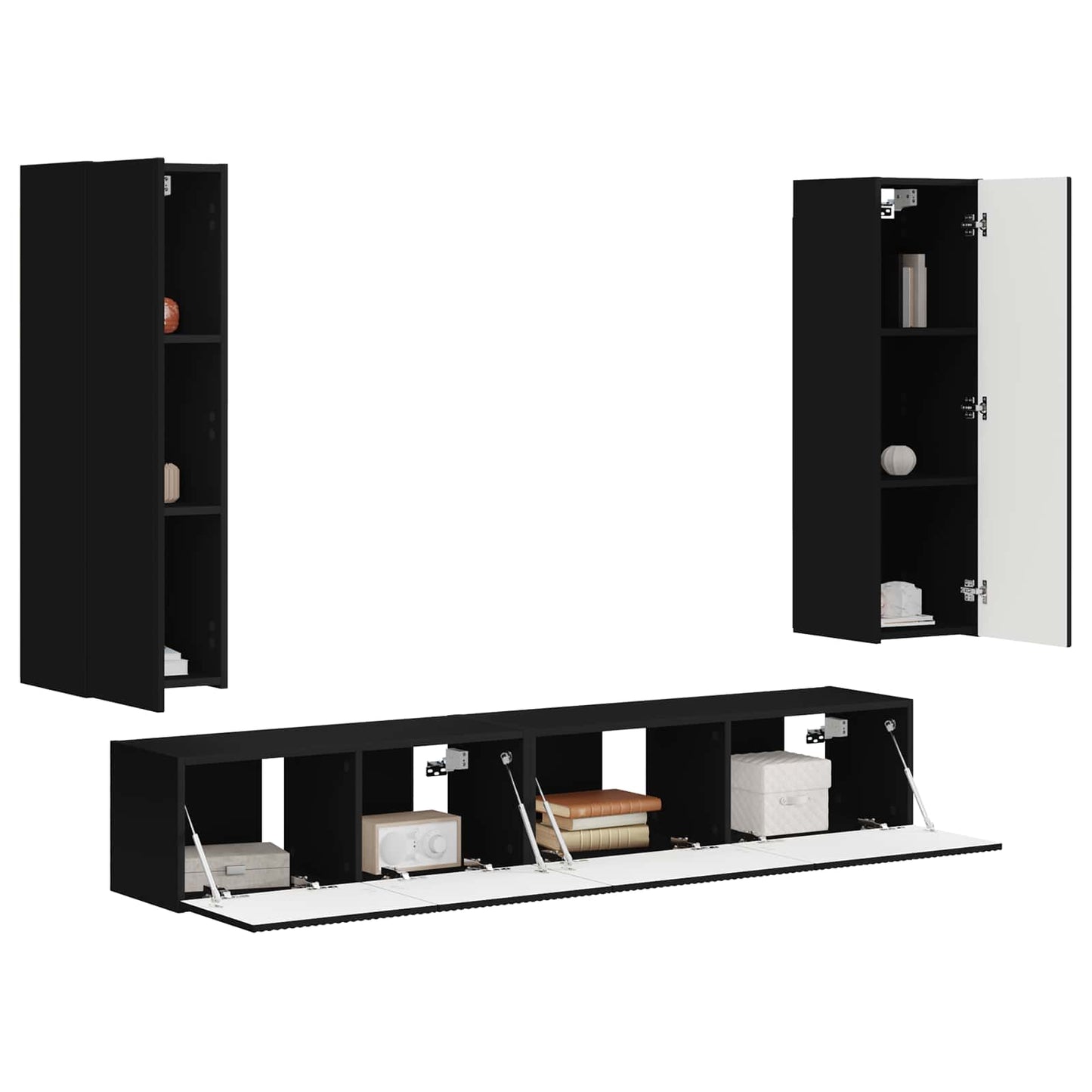 vidaXL TV-Schrankset Wandmontiert 3 pcs Schwarz Holzwerkstoff