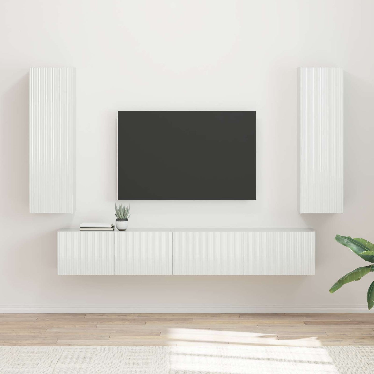 vidaXL TV-Schrankset Wandmontiert 3 pcs Hochglanz Weiß Holzwerkstoff