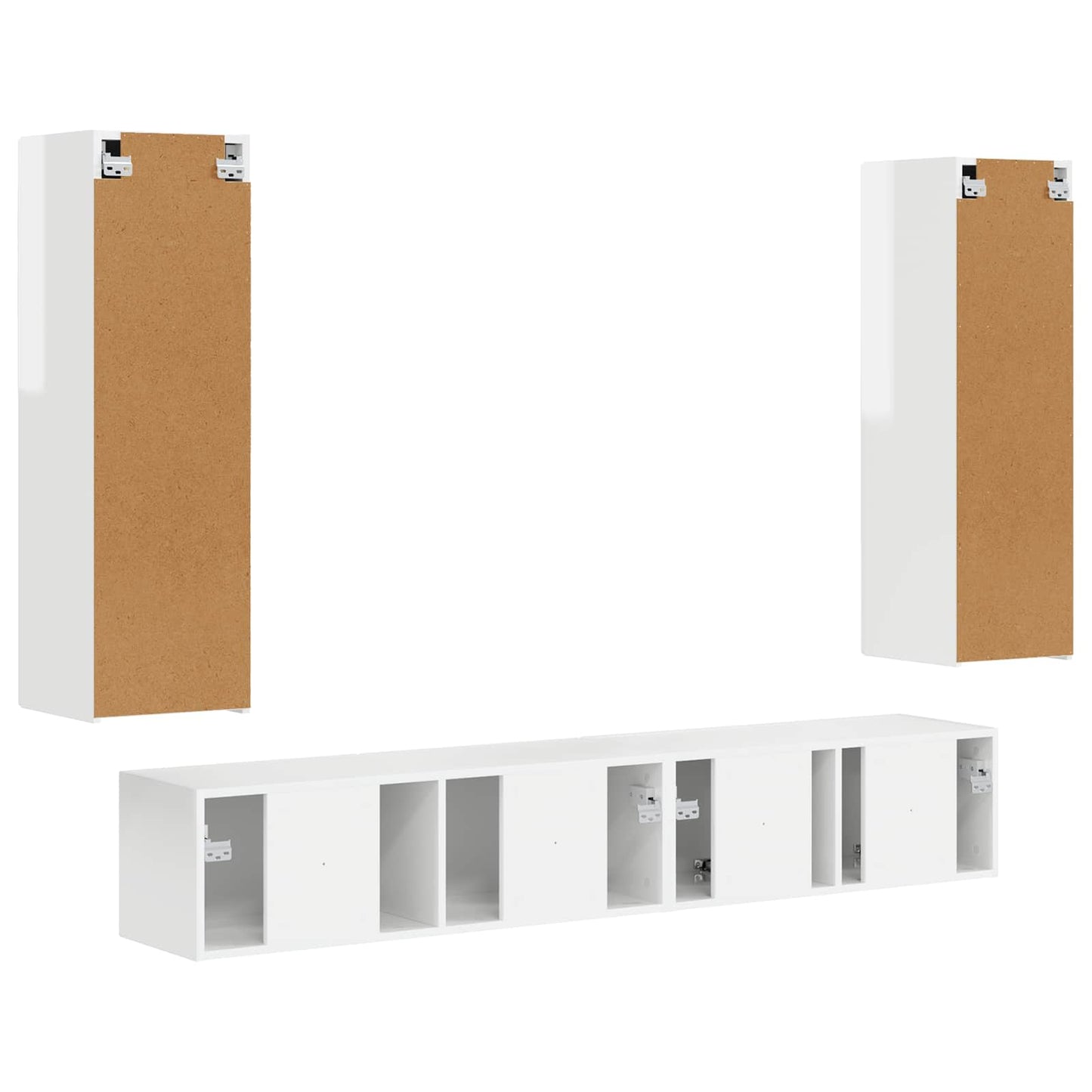 vidaXL TV-Schrankset Wandmontiert 3 pcs Hochglanz Weiß Holzwerkstoff