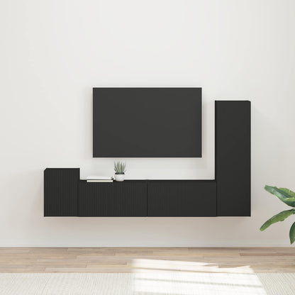 vidaXL TV-Schrankset Wandmontiert 4 pcs Schwarz Holzwerkstoff