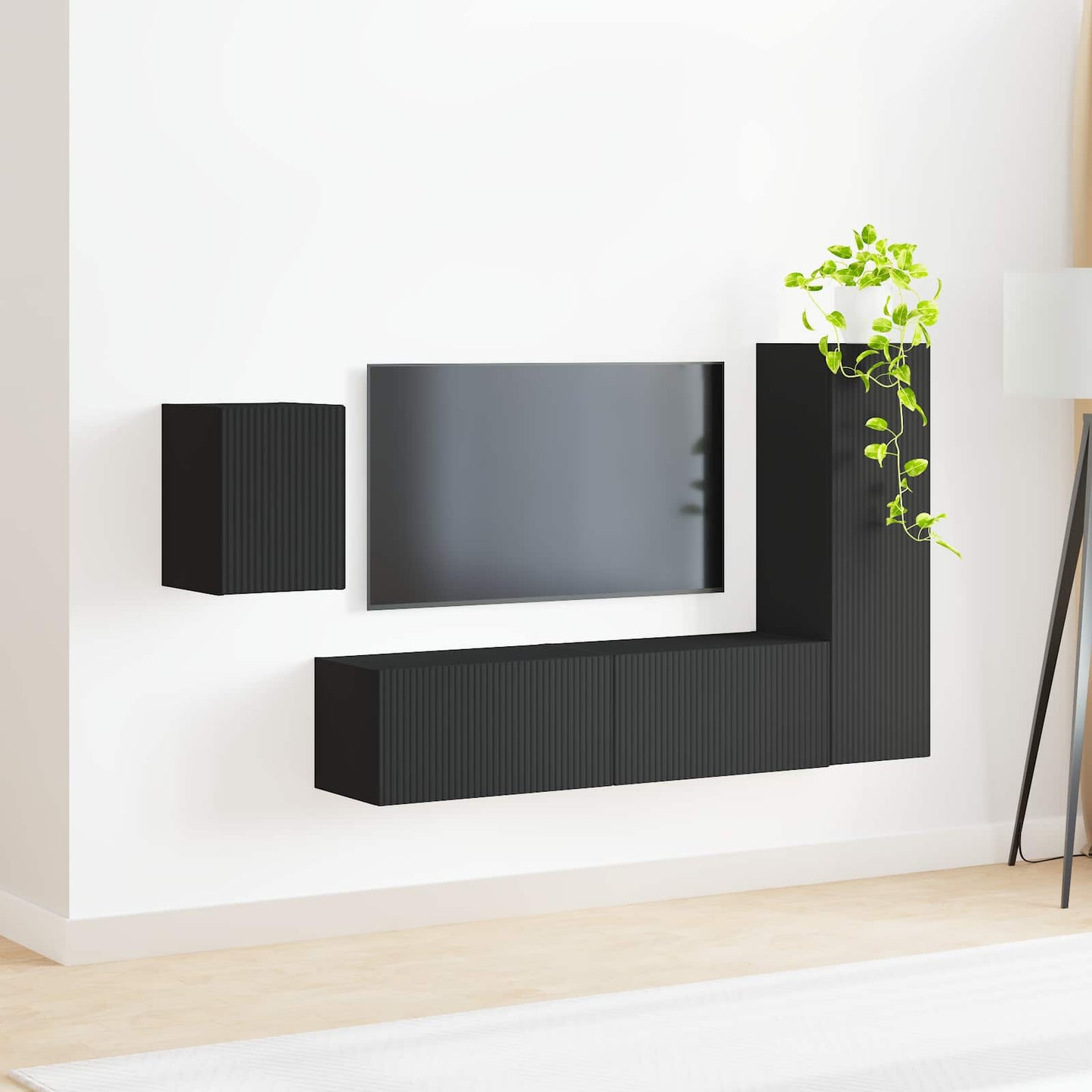 vidaXL TV-Schrankset Wandmontiert 4 pcs Schwarz Holzwerkstoff