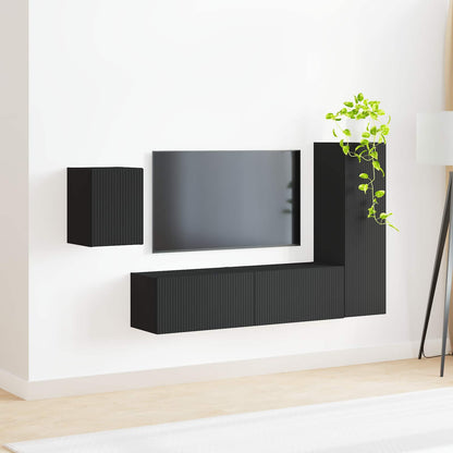 vidaXL TV-Schrankset Wandmontiert 4 pcs Schwarz Holzwerkstoff