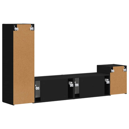 vidaXL TV-Schrankset Wandmontiert 4 pcs Schwarz Holzwerkstoff