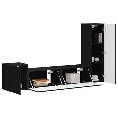 vidaXL TV-Schrankset Wandmontiert 4 pcs Schwarz Holzwerkstoff