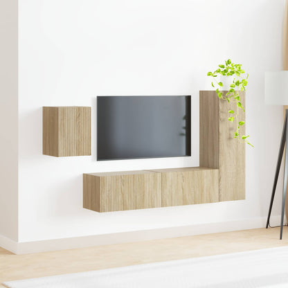 vidaXL TV-Schrankset Wandmontiert 4 pcs Sonoma-Eiche Holzwerkstoff