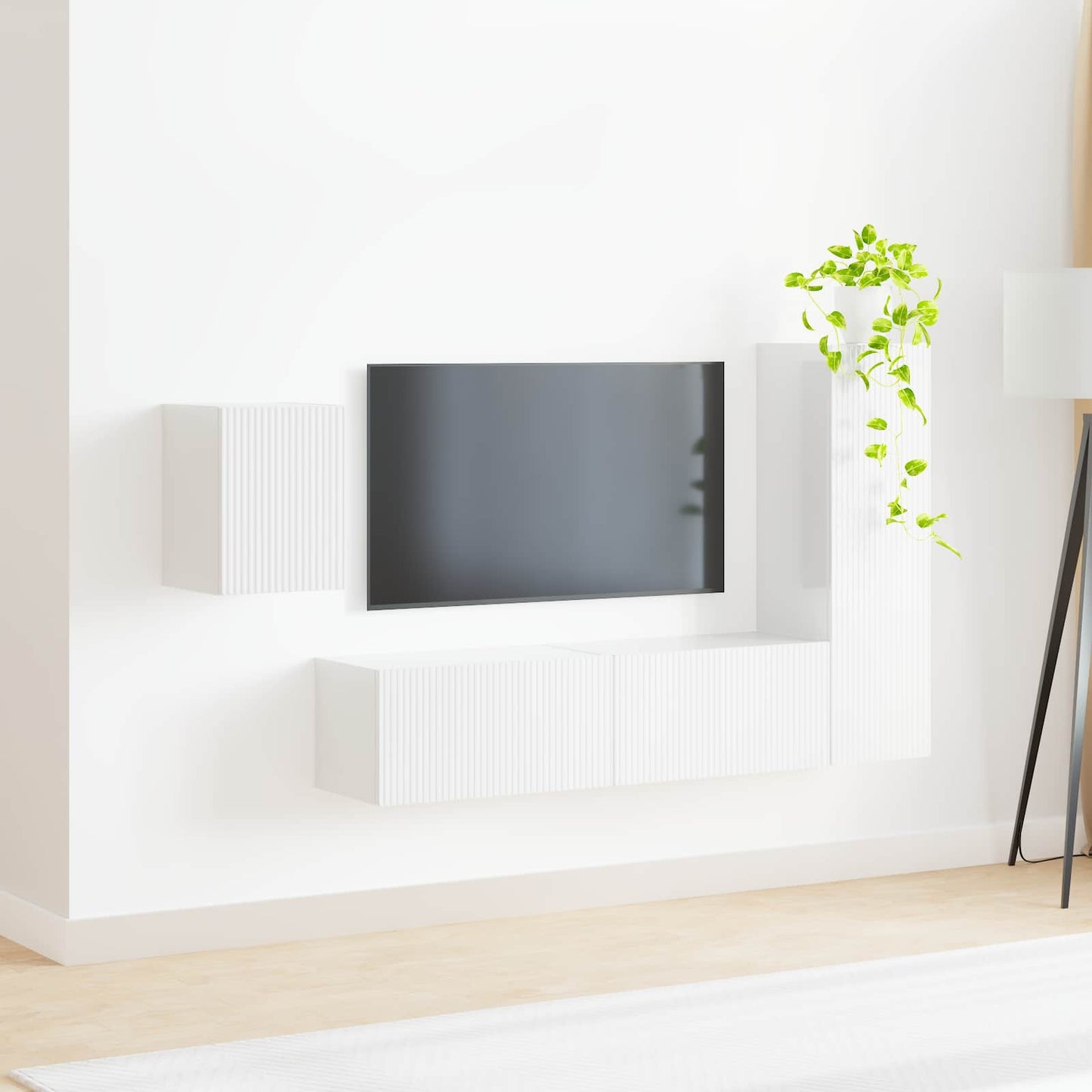 vidaXL TV-Schrankset Wandmontiert 4 pcs Hochglanz Weiß Holzwerkstoff