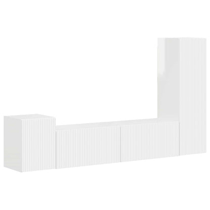 vidaXL TV-Schrankset Wandmontiert 4 pcs Hochglanz Weiß Holzwerkstoff