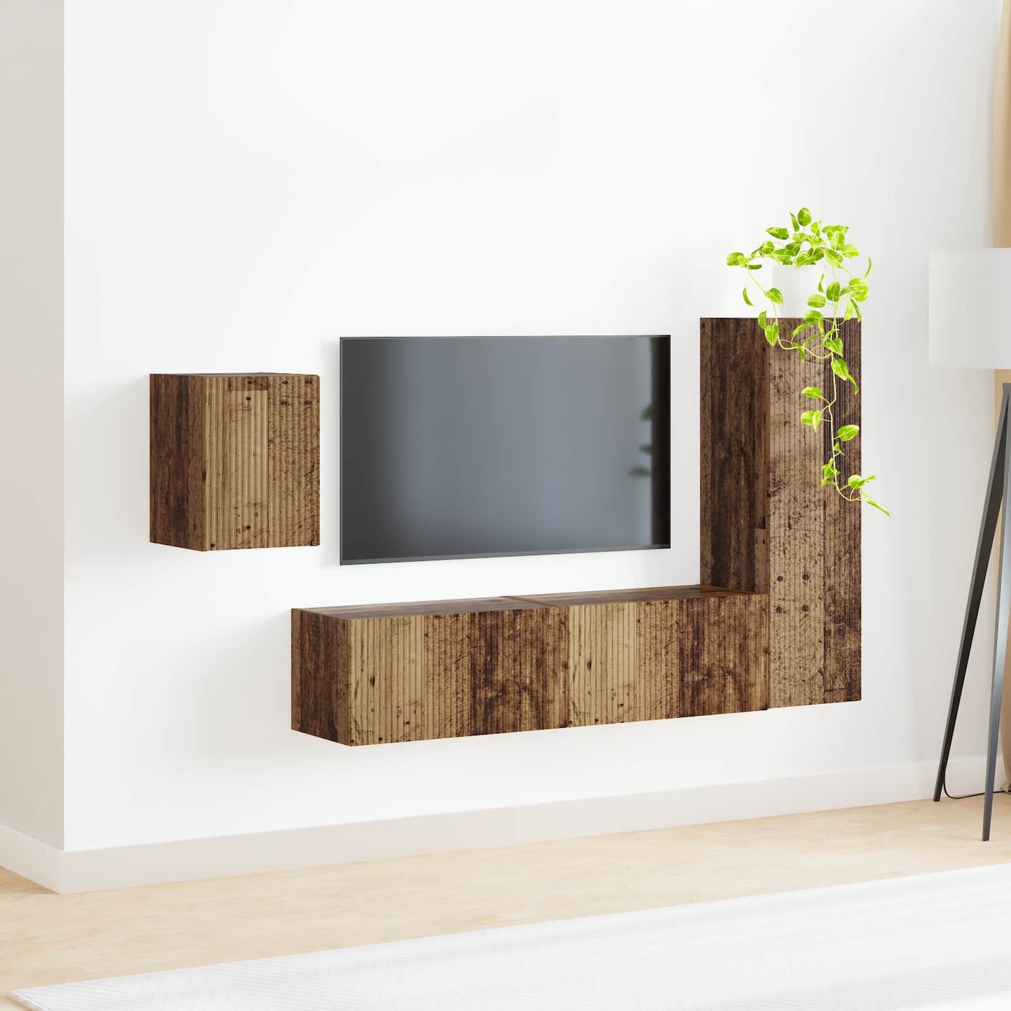 vidaXL TV-Schrankset Wandmontiert 4 pcs Altholz Holzwerkstoff