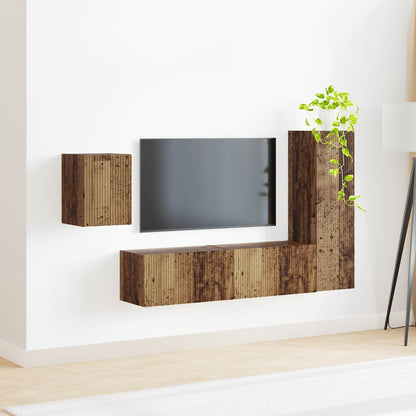 vidaXL TV-Schrankset Wandmontiert 4 pcs Altholz Holzwerkstoff
