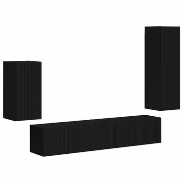 vidaXL TV-Schrankset Wandmontiert 4 pcs Schwarz Holzwerkstoff
