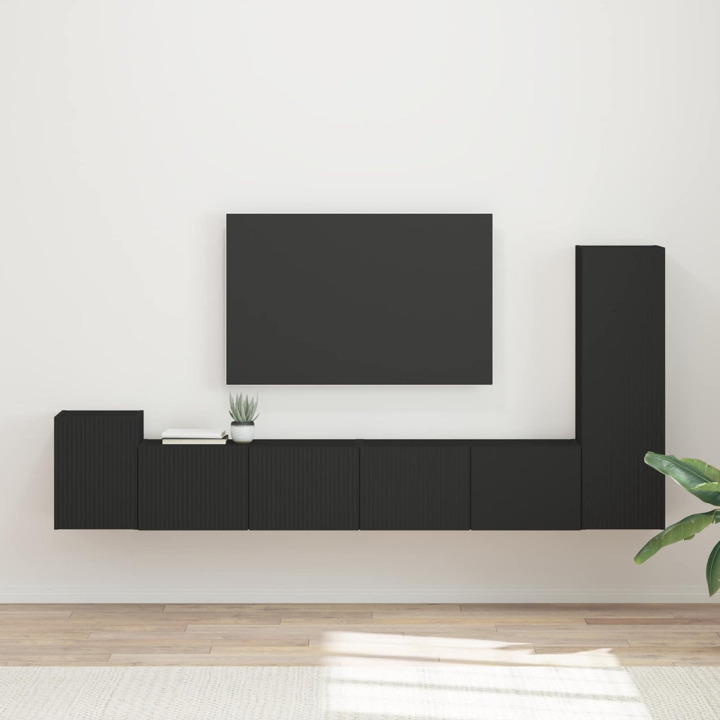 vidaXL Meuble TV mural 3 pcs Noir Bois d'ingénierie