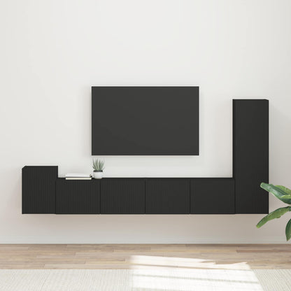 vidaXL Meuble TV mural 3 pcs Noir Bois d'ingénierie