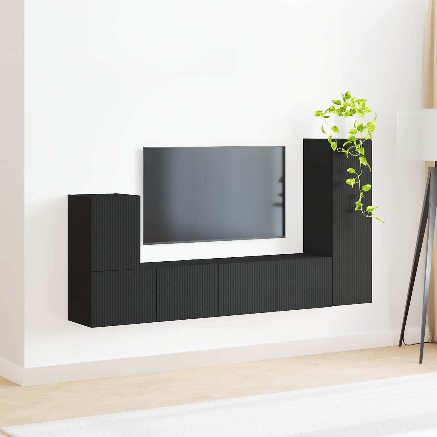 vidaXL Meuble TV mural 3 pcs Noir Bois d'ingénierie