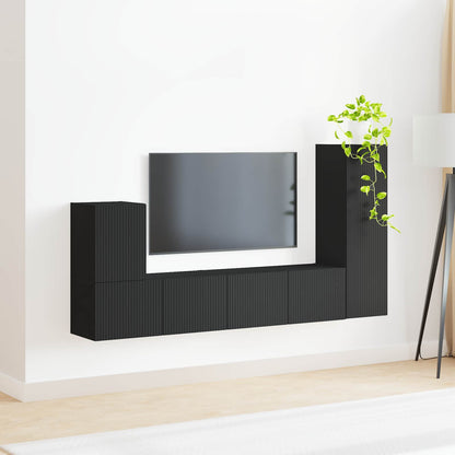 vidaXL Meuble TV mural 3 pcs Noir Bois d'ingénierie