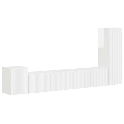 vidaXL TV-Schrankset Wandmontiert 3 pcs Hochglanz Weiß Holzwerkstoff