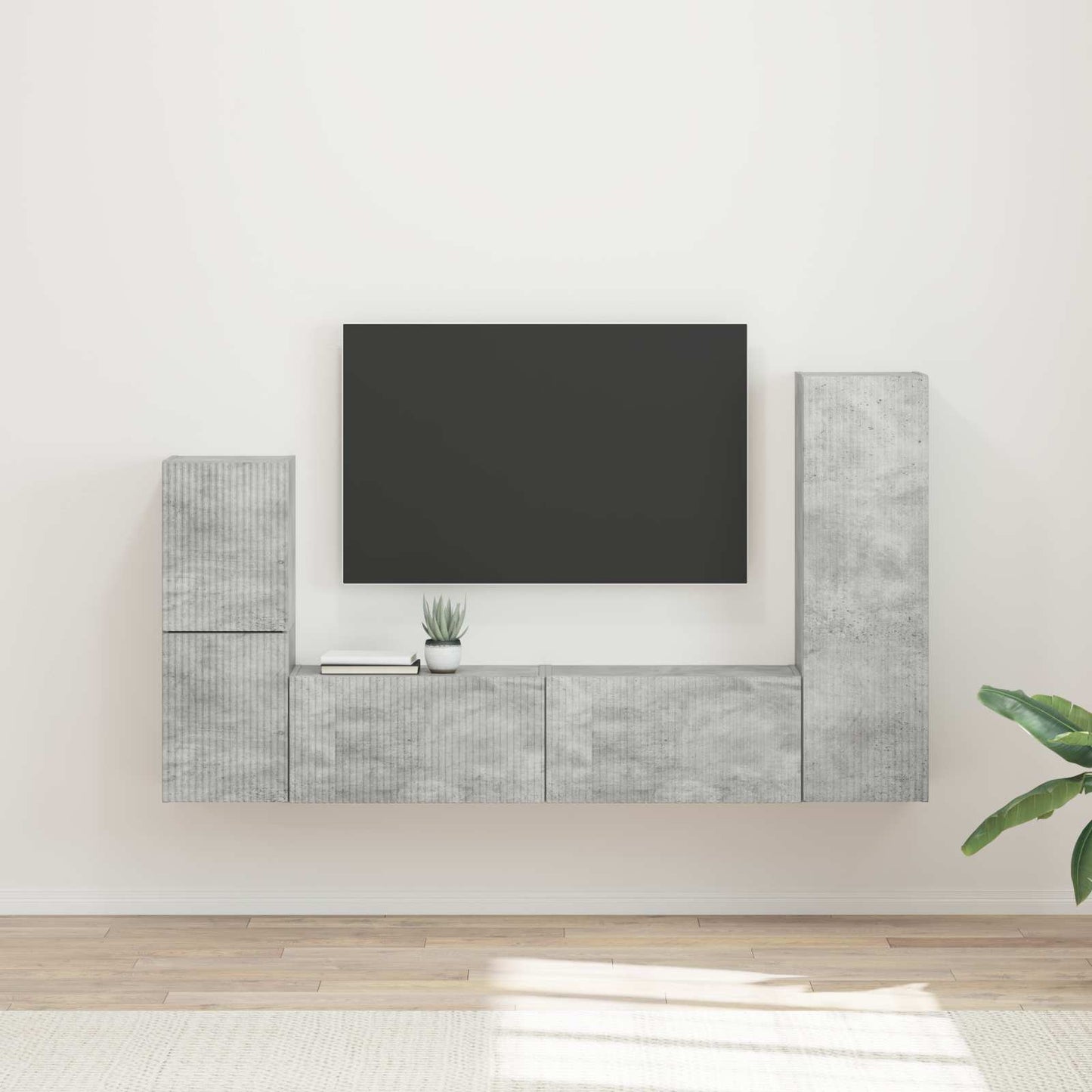 vidaXL TV-Schrankset Wandmontiert 4 pcs Beton Grau Holzwerkstoff